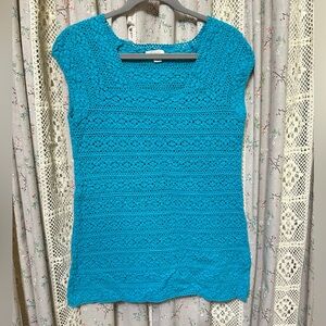 3/$30 Garnet Hill Teal‎ Crochet Knit Cotton Tunic Top Size M EUC